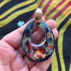 Murano Style Blue Art Glass Large Statement Drop Pendant